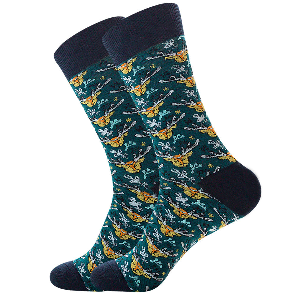 Men’s Novelty Jacquard Cotton Tube Socks 14 Designs Santa Elk Cat