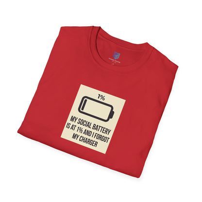 "My Social Battery Is At 1%" Low Battery Graphic Tee