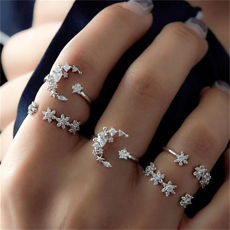 Women's Alloy Ring Set with Gemstone Inlay | 26 Designs | Stackable Rings