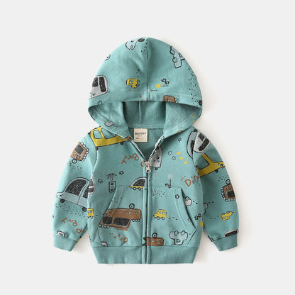 Children's Cartoon Full-Print Hooded Coat | Cotton Kids Pullover Jacket