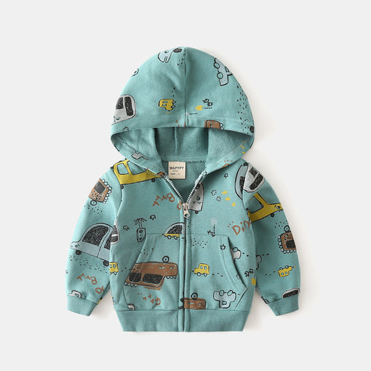 Children's Cartoon Full-Print Hooded Coat | Cotton Kids Pullover Jacket