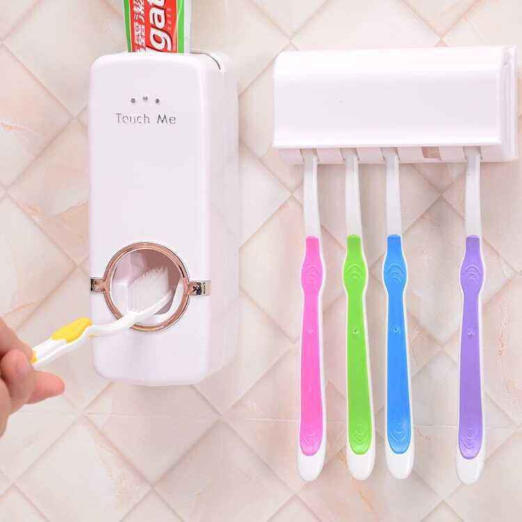 Wall-Mounted Toothbrush Holder Set – Plastic & Silicone Bathroom Organiser