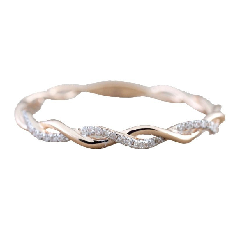 Diamond-Encrusted Twist Design Minimalist Fashion Ring