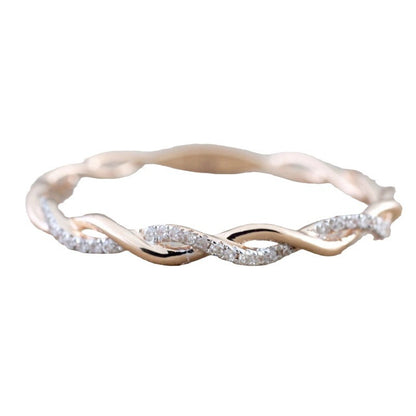 Diamond-Encrusted Twist Design Minimalist Fashion Ring