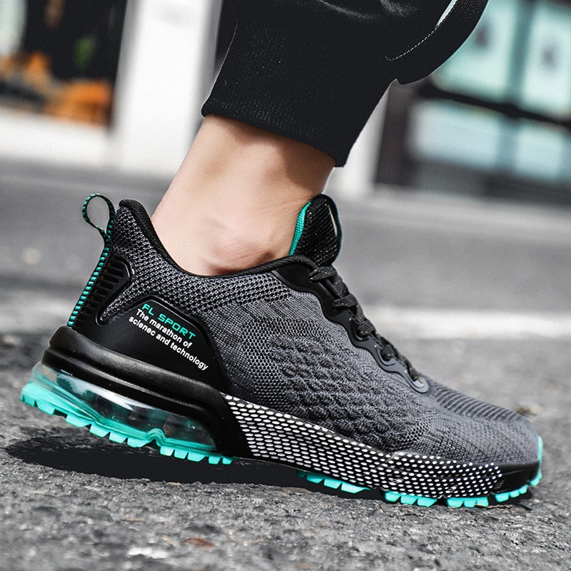 Men's Striped Mesh Running Shoes – Lace-Up Jogging Trainers