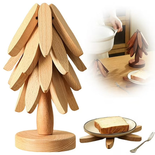 Wooden Tree Trivet & Placemat Set | Heat-Resistant | Natural Wood & Walnut