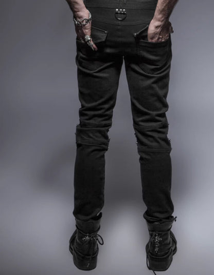 Men's Steampunk Armour Denim Jeans – Slim Fit Washed Black, S–4XL