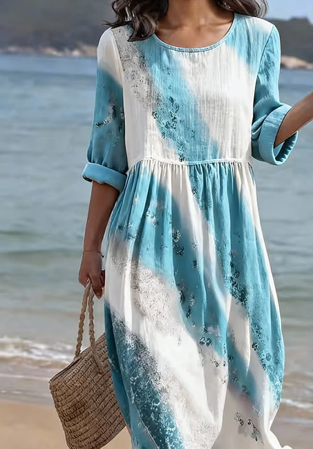 Women's Casual Round Neck Mid Sleeve Printed Dress | Blue