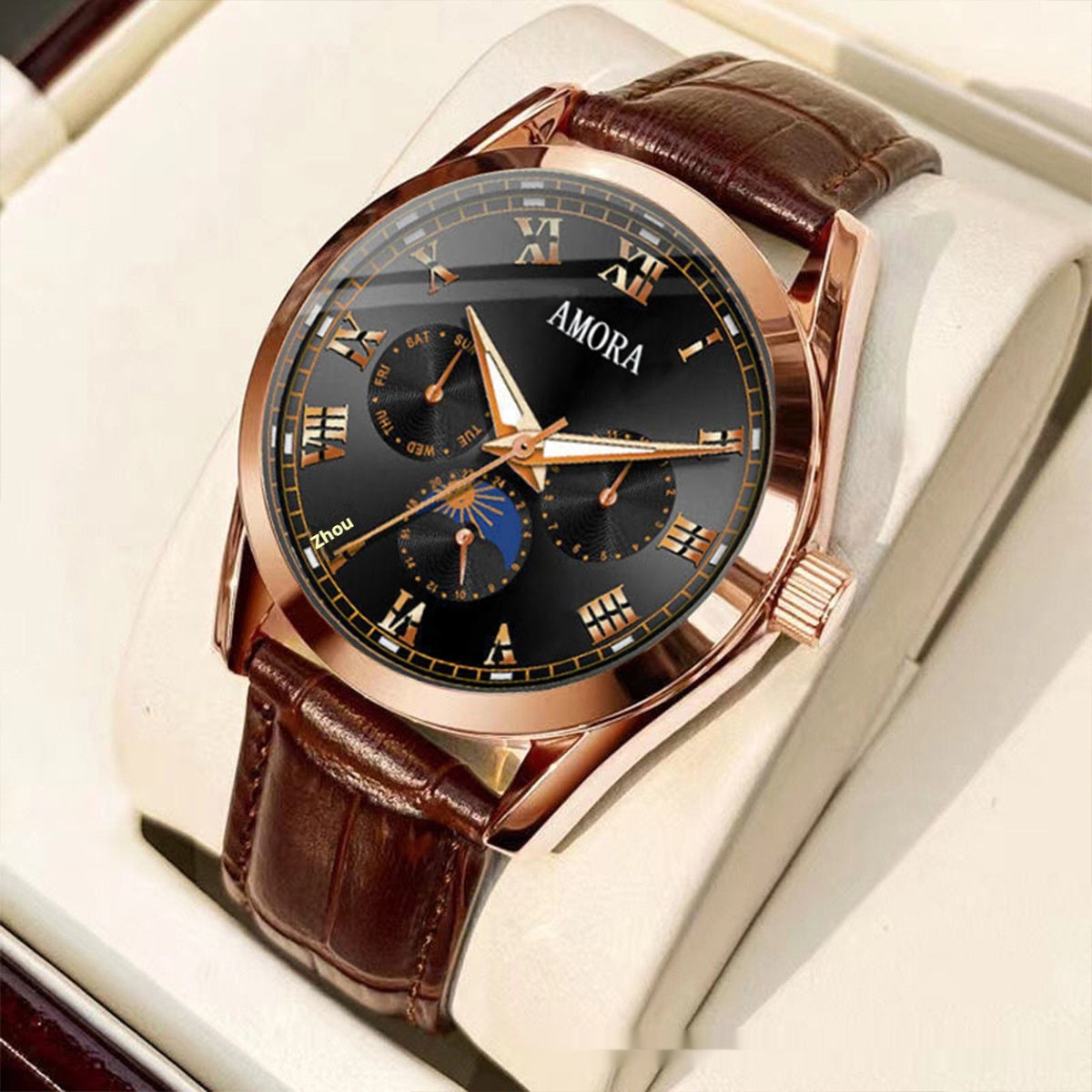 Men's Luminous Quartz Watch | Water Resistant | Black, Brown & White
