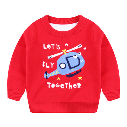 Boys' Cartoon Knit Pullover Sweater | Autumn Winter Kids Knitwear