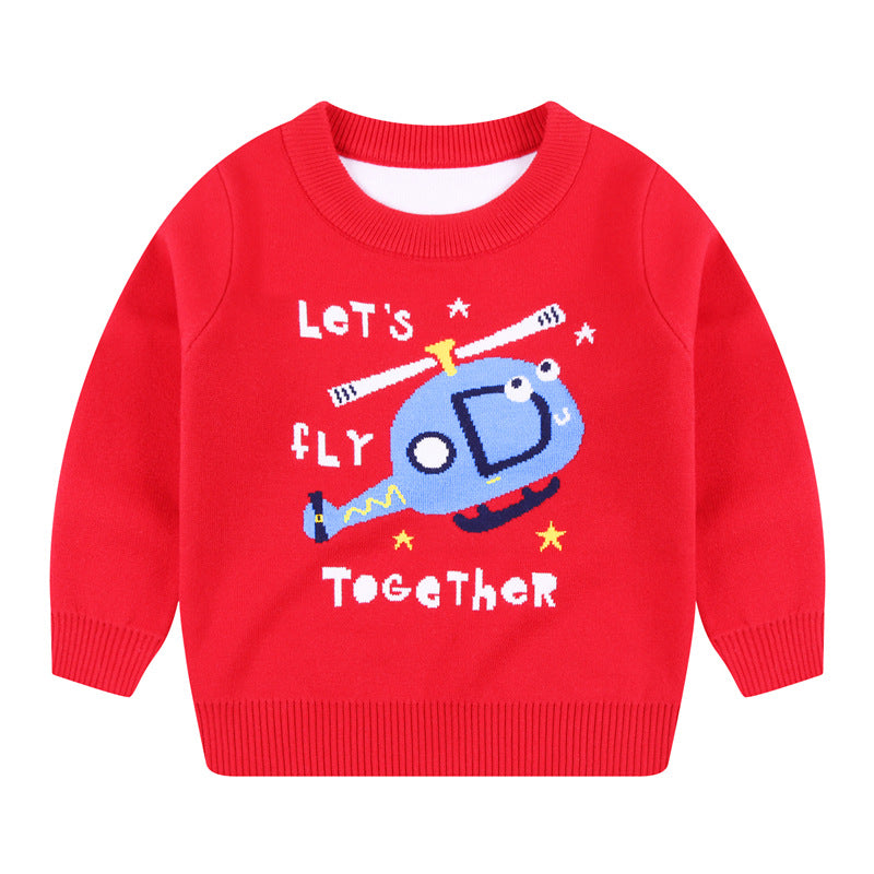 Boys' Cartoon Knit Pullover Sweater | Autumn Winter Kids Knitwear