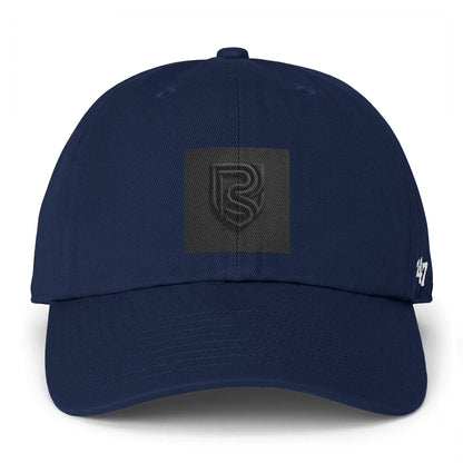 Navy blue cap with a logo on a white background