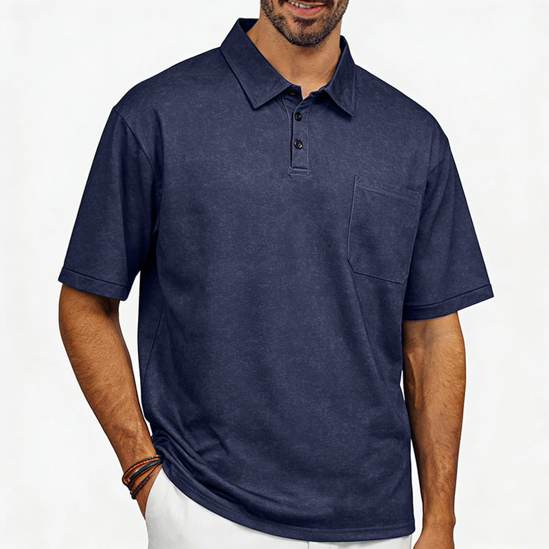 Men's Distressed Lapel Polo Shirt | Loose Fit Short Sleeve