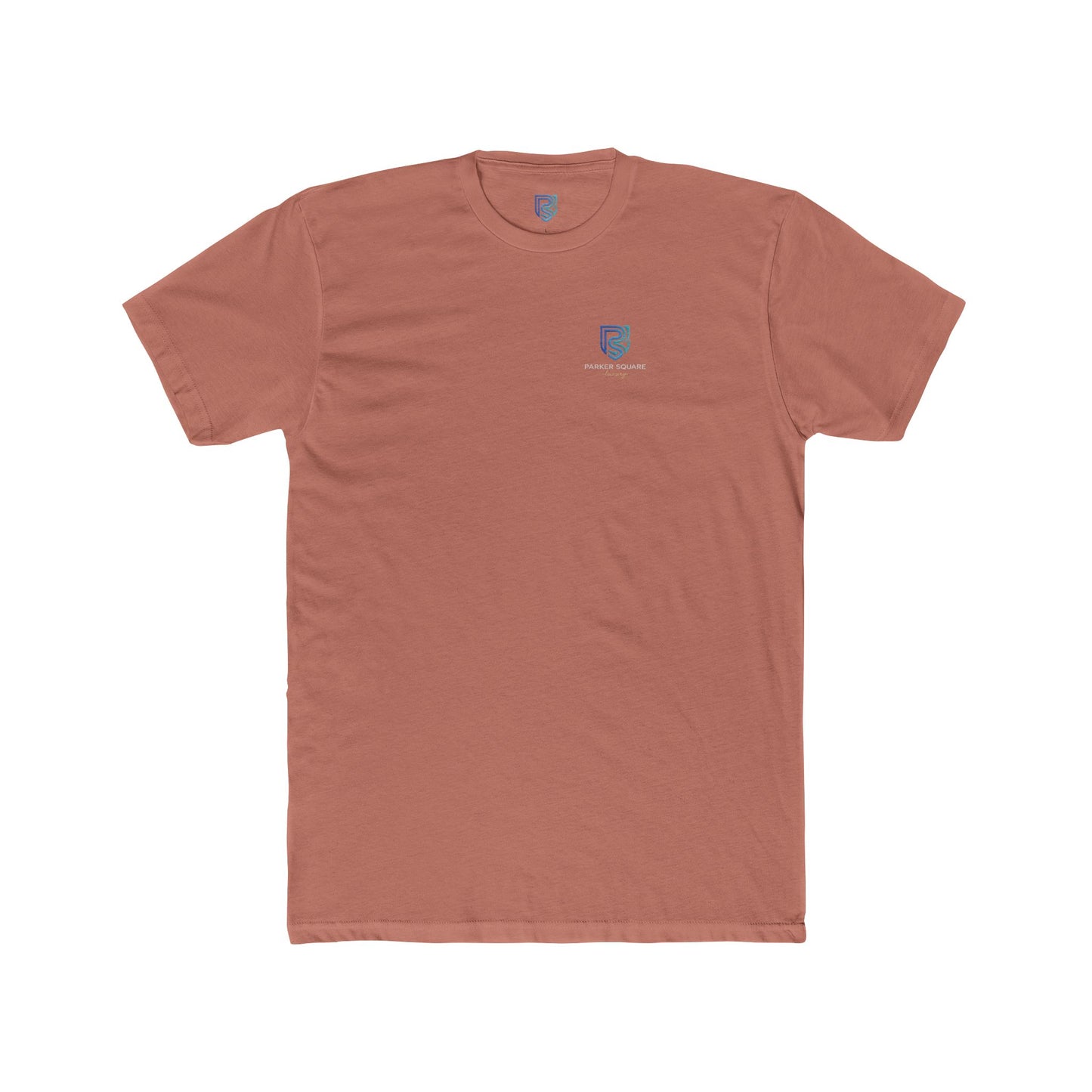 Brown t-shirt with a small logo on a white background