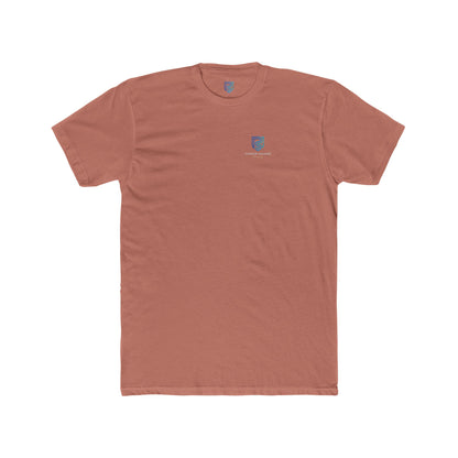 Brown t-shirt with a small logo on a white background