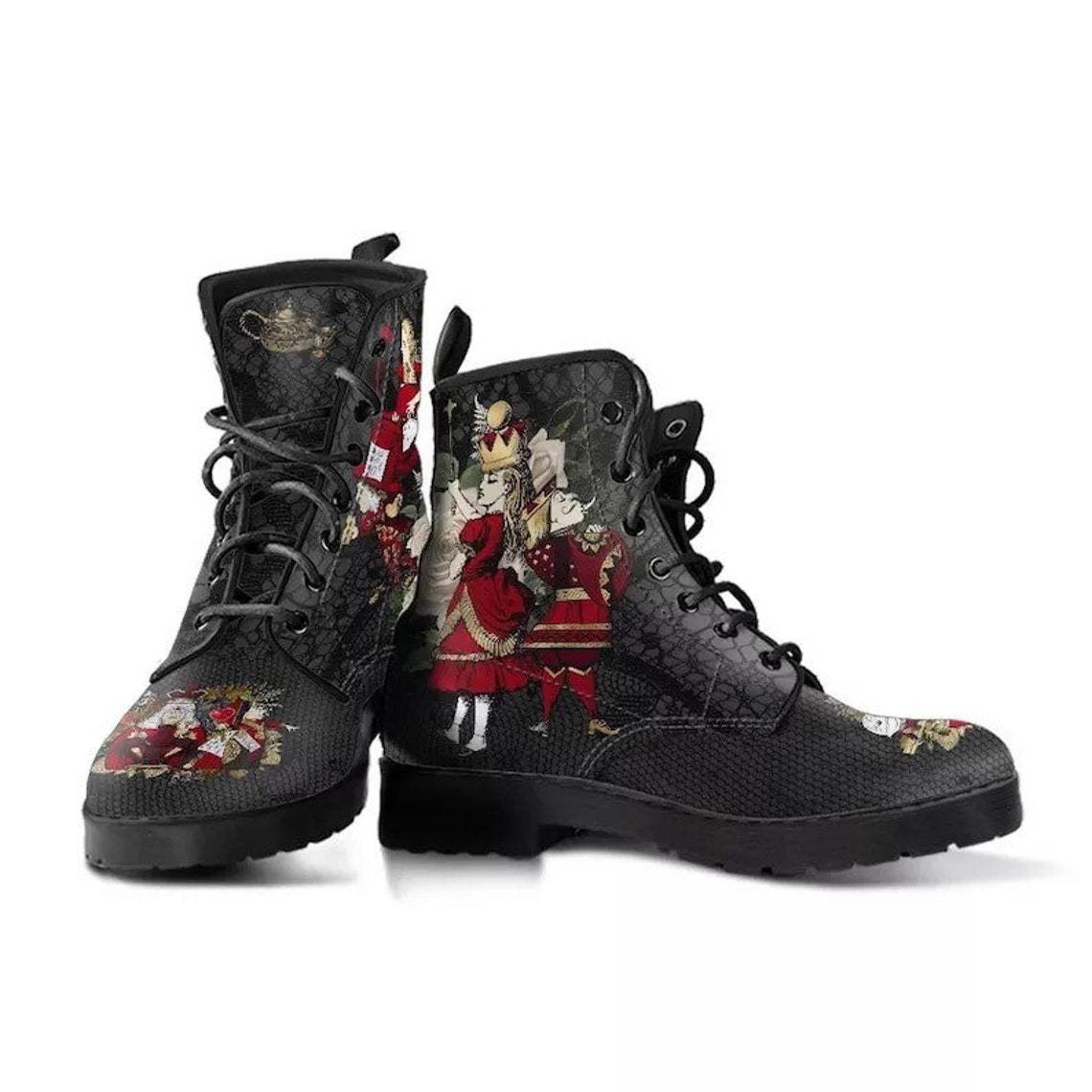 Women's Gothic Print Vegan Leather Combat Boots | EU 35–43