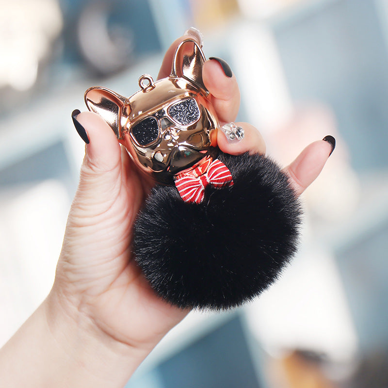 French Bulldog Pom-Pom Keychain | Fluffy Dog Bag Charm | JP Collections