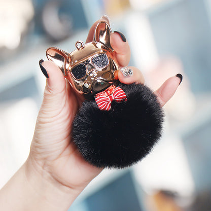 French Bulldog Pom-Pom Keychain | Fluffy Dog Bag Charm | JP Collections