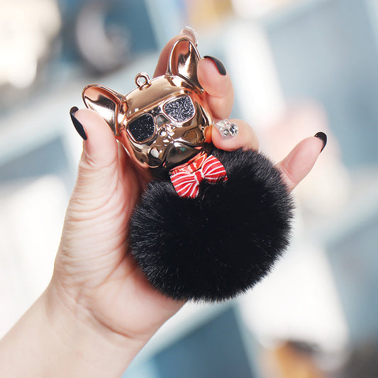 French Bulldog Pom-Pom Keychain | Fluffy Dog Bag Charm | JP Collections