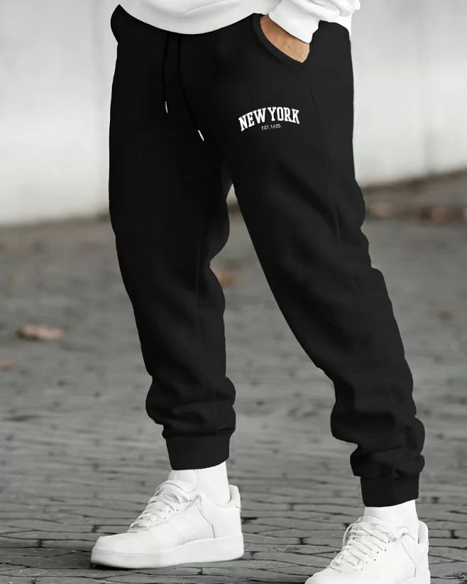 Men's Casual Fleece Sweatpants – Letter Print Sport Joggers