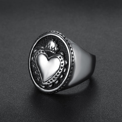 Men's Stainless Steel Sacred Heart of Jesus Ring – Punk Biker Cross Amulet