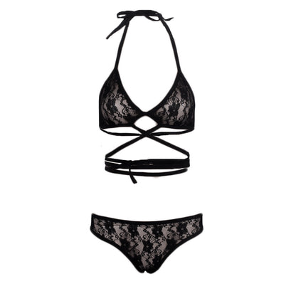 Women's Halter Neck Lace Bra Set | 3/4 Ultra-Thin Moulded Cup