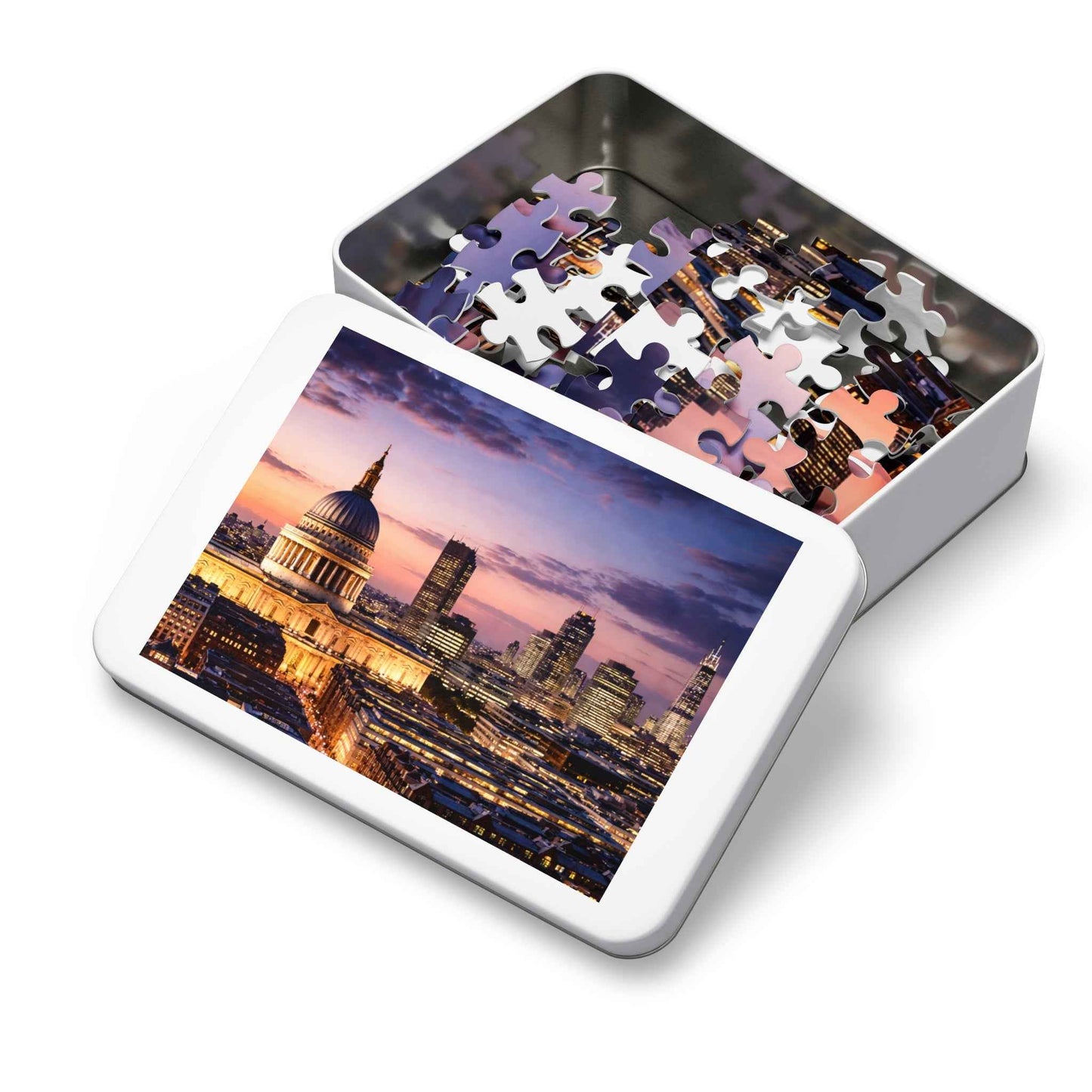 London Skyline Jigsaw Puzzle with Tin – Sunset Cityscape Gift