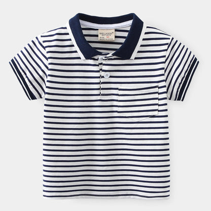 Boys' Striped Cotton Polo Shirt | Moisture-Wicking Summer Top