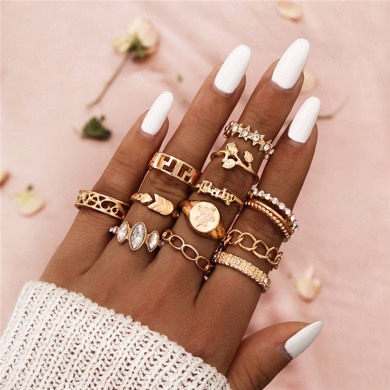 Women's Alloy Ring Set with Gemstone Inlay | 26 Designs | Stackable Rings