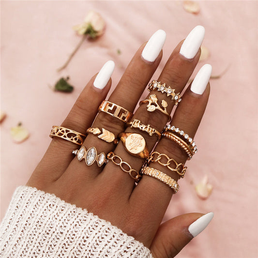 Women's Alloy Ring Set with Gemstone Inlay | 26 Designs | Stackable Rings