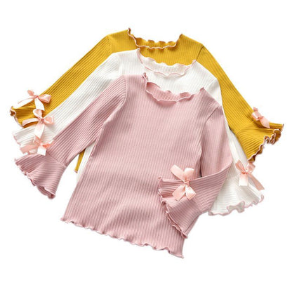 Girls Long Sleeve Lace Bow T-Shirt – Elegant Kids Top