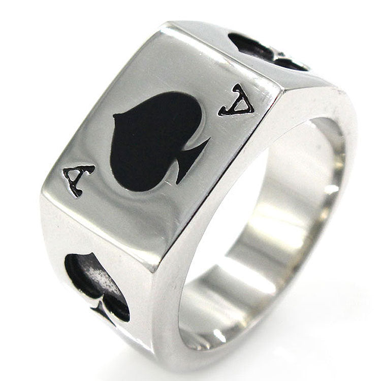 Men's 316L Titanium Steel Spades Ace Poker Ring – Statement Band Steel, Gold & Silver