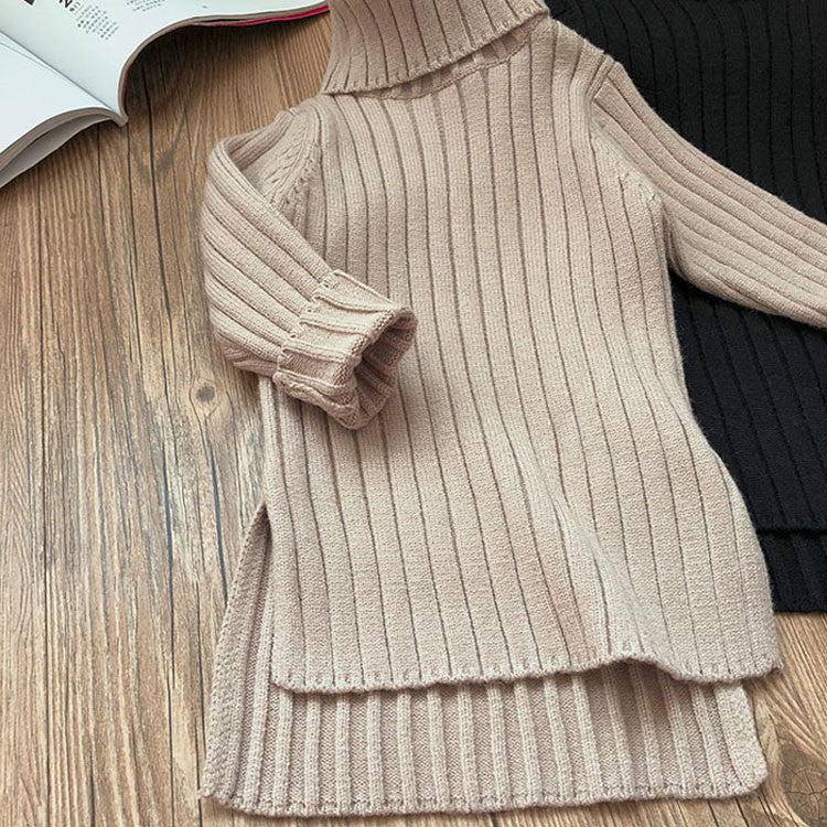 Girls Split-Hem Knit Sweater – Soft Cotton Kids Pullover