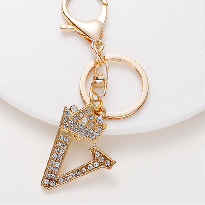 Crystal Crown Initial Letter Keychain A-Z