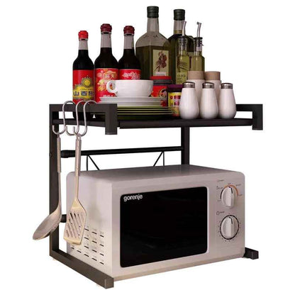 Retractable Metal Microwave Rack – 2-Layer Desktop Kitchen Shelf