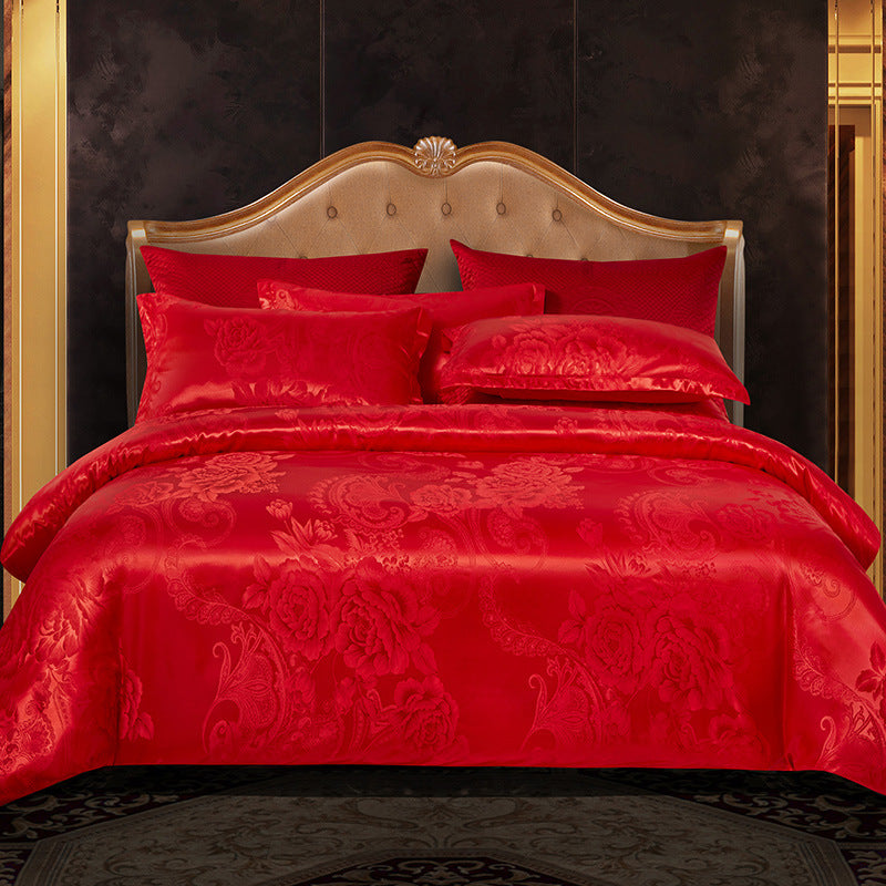 Jacquard Satin Floral Bedding Set – Polyester-Cotton, 9 Colours