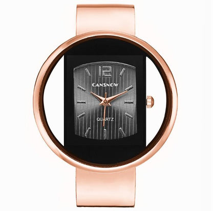 Women's Cuff Bangle Quartz Bracelet Watch | Adjustable Steel Band Dress Watch in 8 Finishes