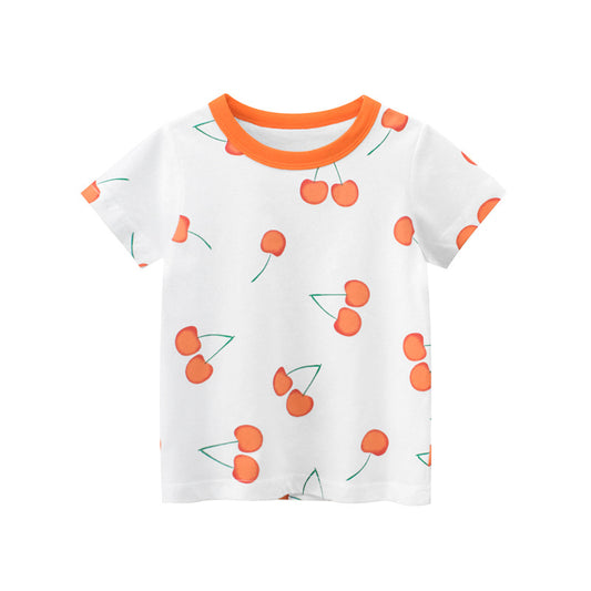 Girls Fruit Print 100% Cotton Short Sleeve T-Shirt – Beige