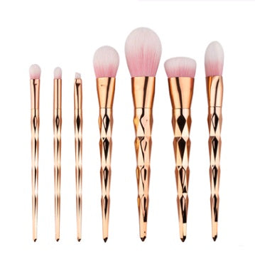 7-Piece Diamond Makeup Brush Set – Electroplated Handle, Nylon Hair