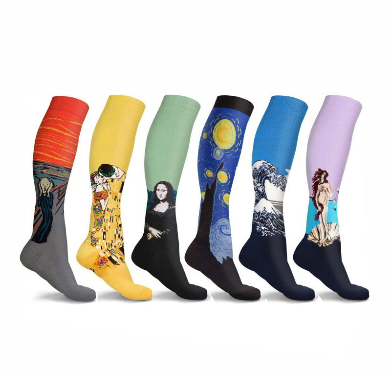 Men's Running Compression Socks 6-Pack | Jacquard Art Print