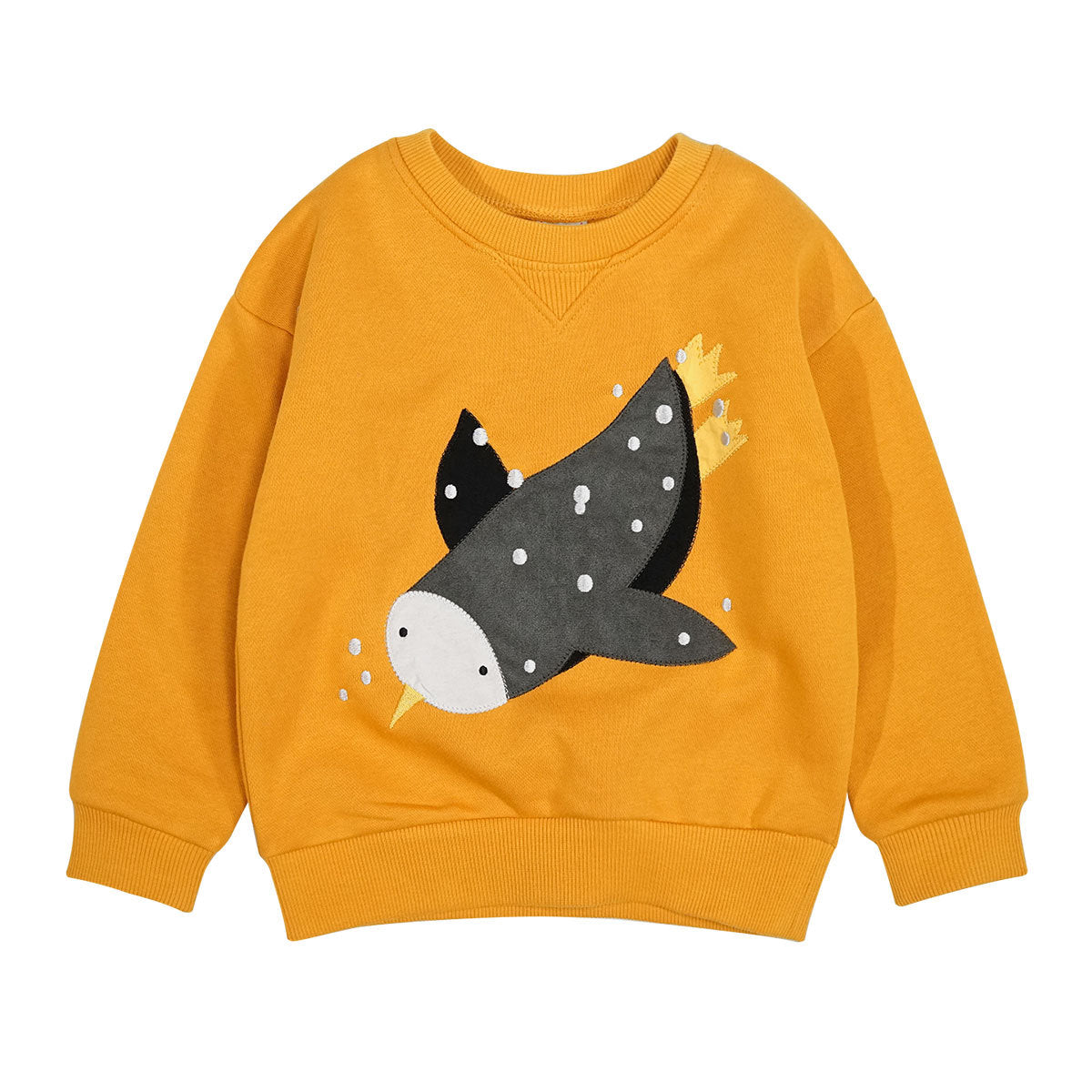Children's Penguin Print Thickened Cotton Pullover Sweatshirt | Yellow Kids Top