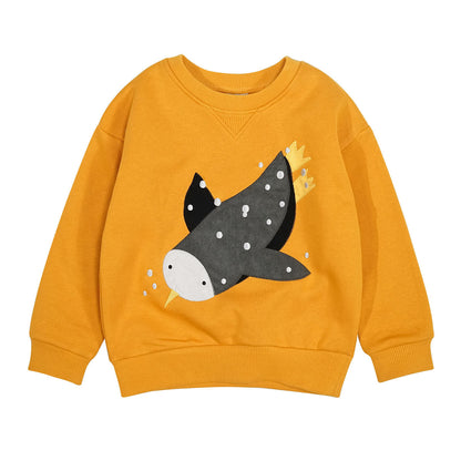 Children's Penguin Print Thickened Cotton Pullover Sweatshirt | Yellow Kids Top