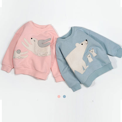 Children's Penguin Print Thickened Cotton Pullover Sweatshirt | Yellow Kids Top