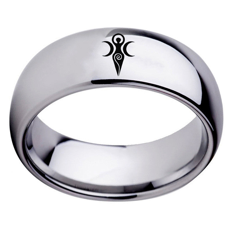 Unisex Stainless Steel Moon Goddess Ring – Celestial Religious Symbol Band