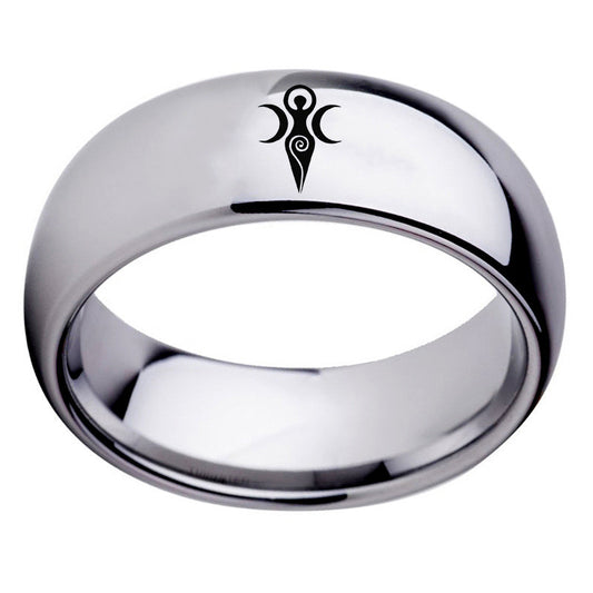 Unisex Stainless Steel Moon Goddess Ring – Celestial Religious Symbol Band