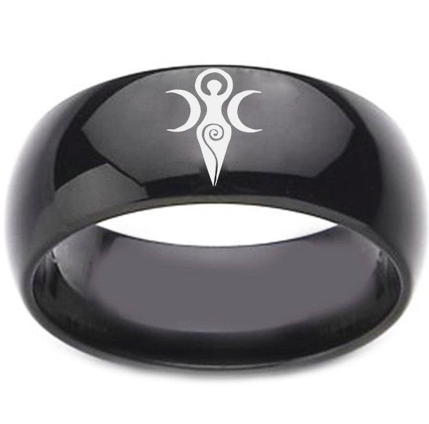 Unisex Stainless Steel Moon Goddess Ring – Celestial Religious Symbol Band