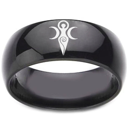 Unisex Stainless Steel Moon Goddess Ring – Celestial Religious Symbol Band