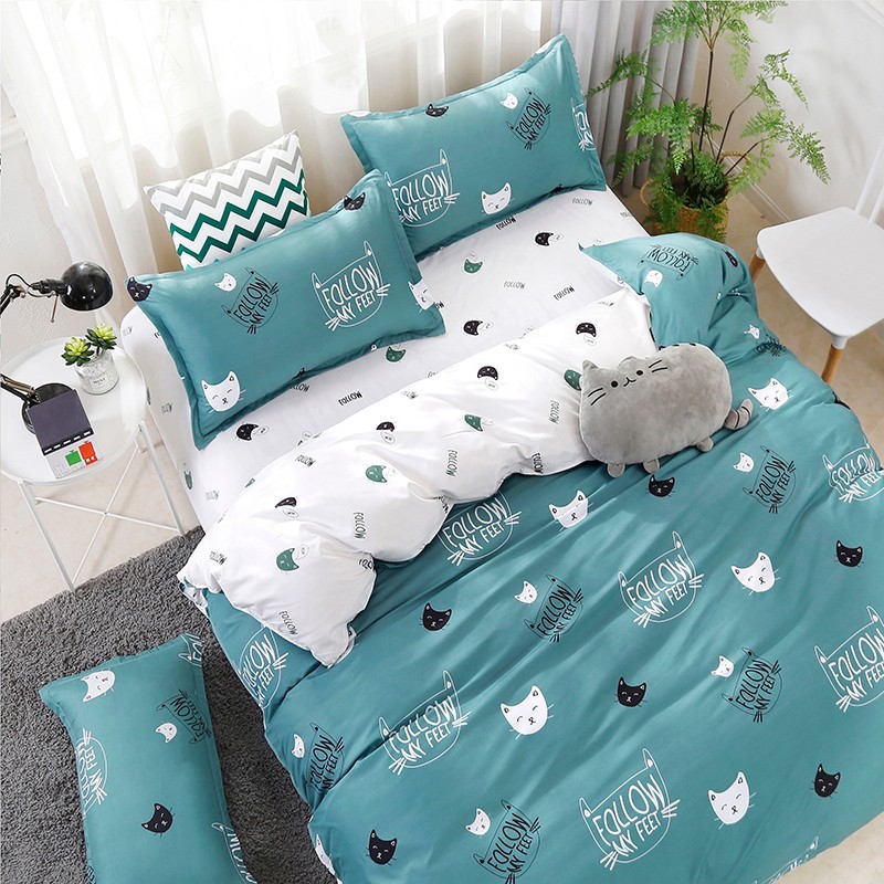 Floral Reactive Print Quilted Bedding Set | Pink & Green 5 Sizes