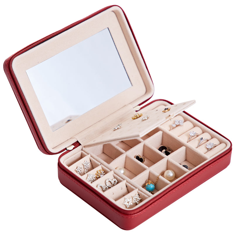 Leather Jewellery Storage Box with Mirror – Organiser in 4 Colours