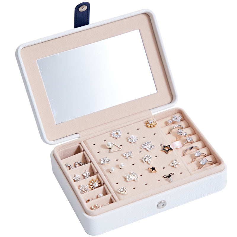 Leather Jewellery Storage Box with Mirror – Organiser in 4 Colours